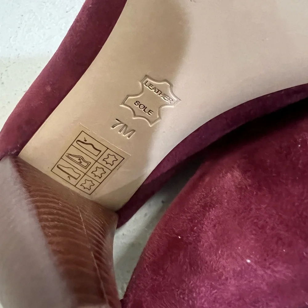Tory Burch Maroon‎ Red Ellis Suede Thick Heeled Mules Sandals Open Toes Size 7